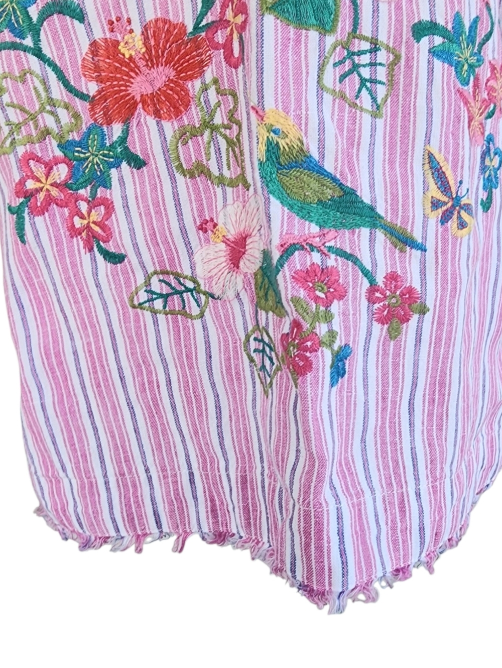 Embroidery John Mark Pink Striped Tunic with Multicolor Floral & Bird. - Picture 9 of 12